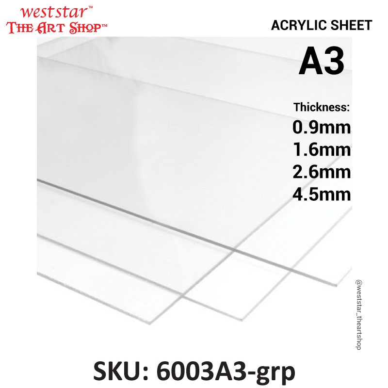 A3 Acrylic Sheet / Perspex (Clear) 302mm X 424mm 0.9, 1.6, 2.6, 4.5mm