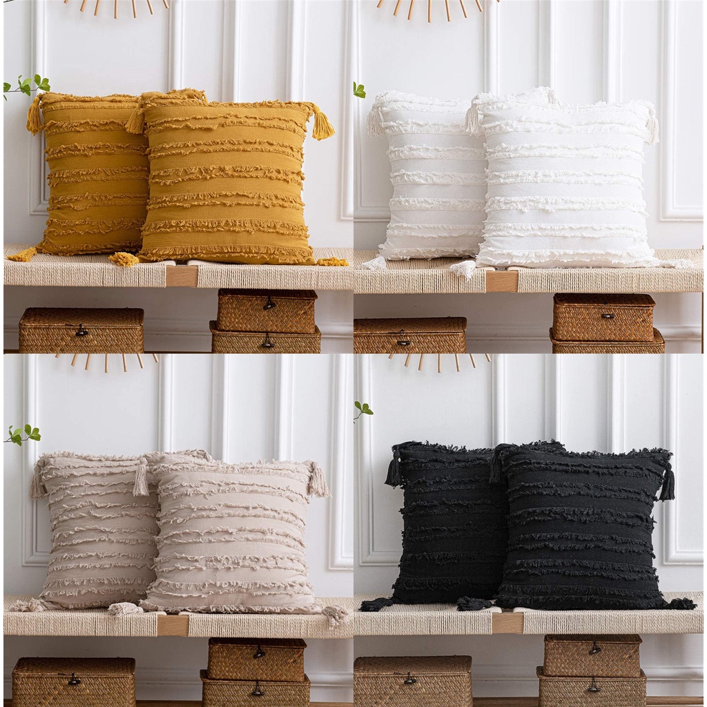 Vintage Custom size 30x50 40x40 45x45 50x50 60x60 cm Tassels Striped Cushion Cover Cotton Throw Pillow Case Retro Home Sofa Room Car Office Chair Decor