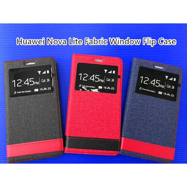 Huawei Nova Lite Pra Lx2 Fabric Window Flip Case Black Blue Red Shopee Malaysia