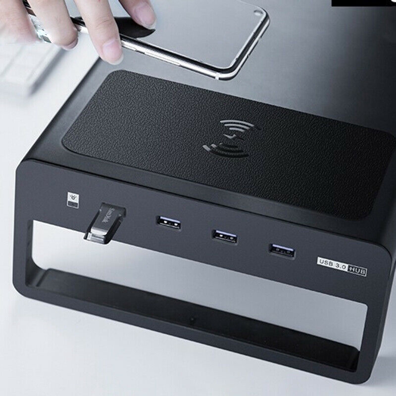 Wireless Charger Base Holder Aluminum Alloy Computer Laptop Base Stand with 4 USB 3.0 Port Monitor Stand Bracket Steady Monitor | Shopee Malaysia