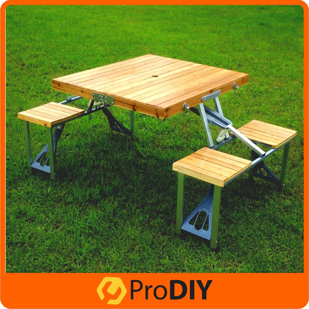 Meja Lipat Kayu Dengan 4 Kerusi Dan Lubang Payung Sesuai Untuk Piknik Wooden Picnic Table Foldable With 4 Chair Shopee Malaysia