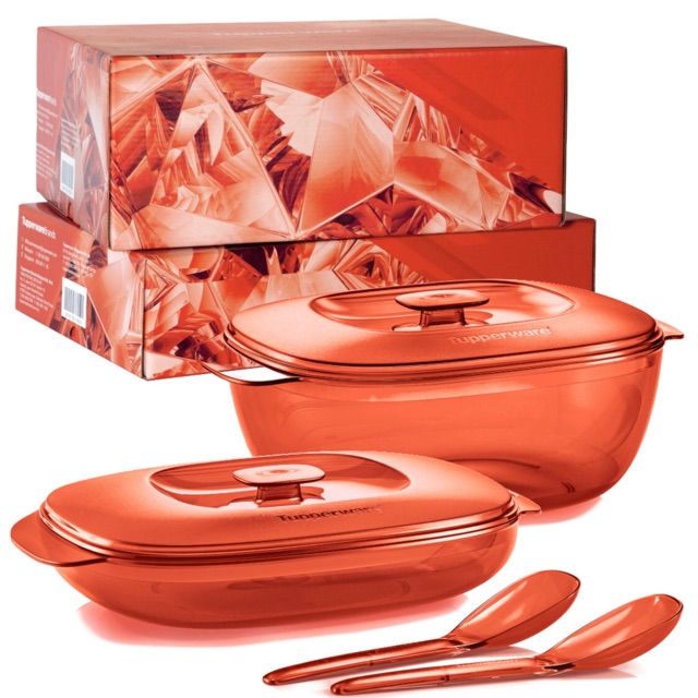 Tupperware Coral Blooms Crystalline Server Set