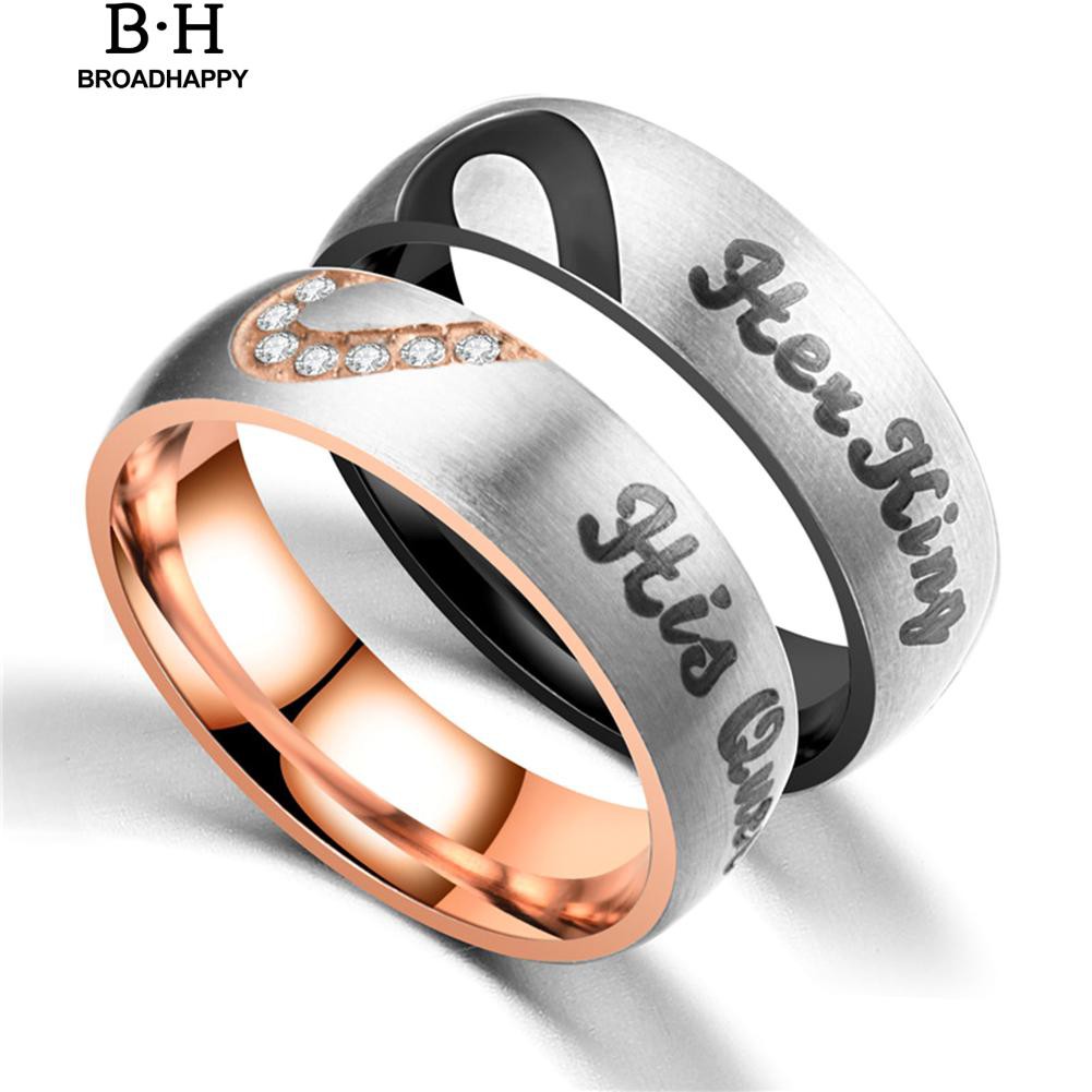 Broadhappy 1pc His Queen Her King Letter Matching Heart Ring