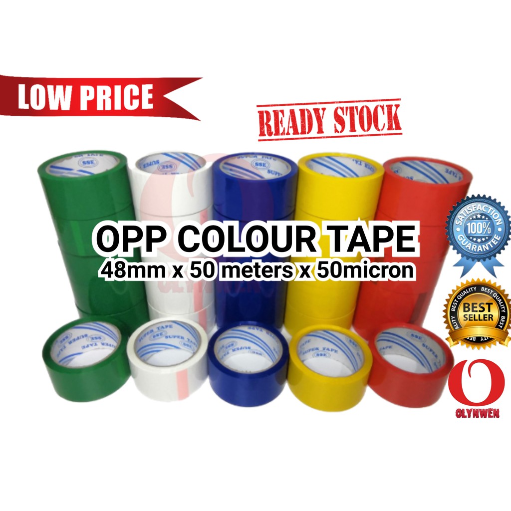 Colour OPP Tape (48MM X 50Meters) RED BLUE YELLOW GREEN WHITE Color OPP ...