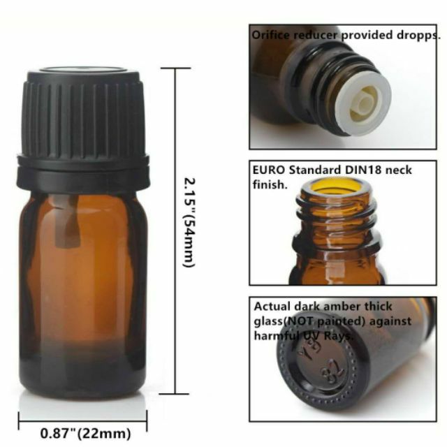 5ml Bottle Amber Glass Essential Oil stopper and screw cap Shopee