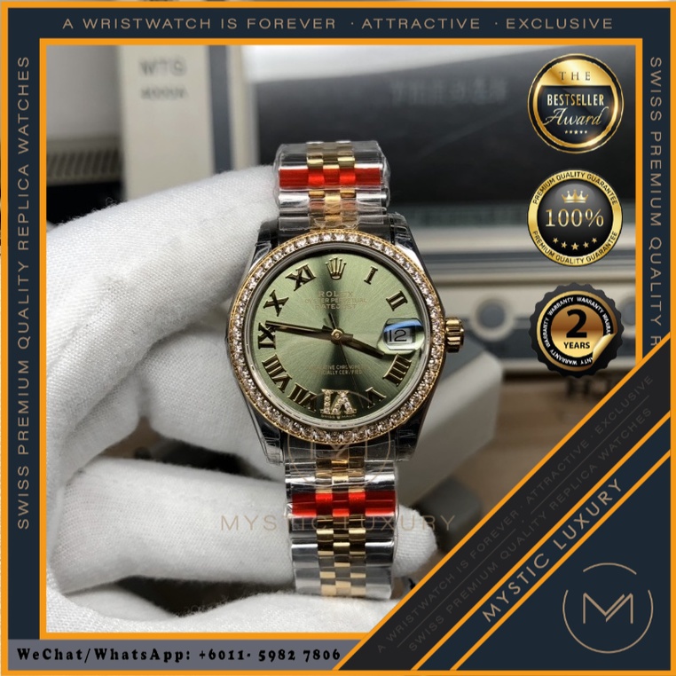 SWISS QUALITYRL ROLEXS DATEJUST 31MM ON DIAMOND CASE OLIVE GREEN DIAL  MYSTIC LUXURY LADIES WATCH AUTOMATIC LUXURY