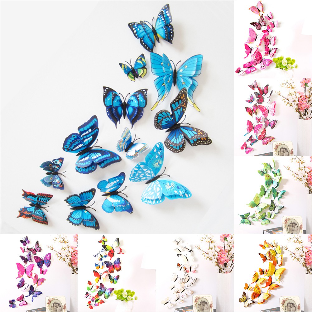 12pcs Pvc 3d Butterfly Wall Decor Cute Butterflies Wall Stickers Art Decals Home Decoration Room Wall Art Shopee Malaysia