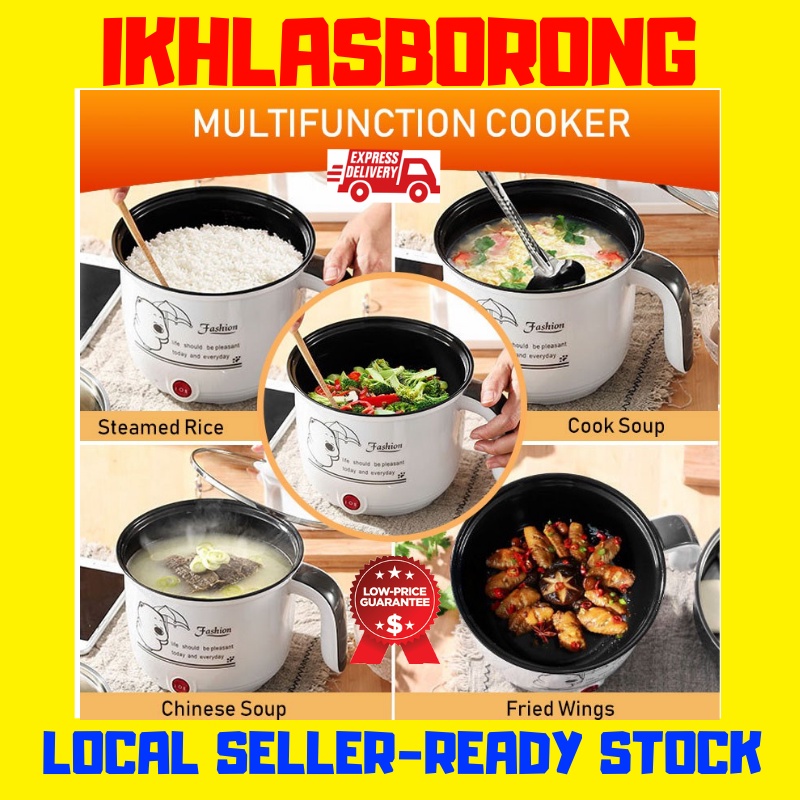 1.8L Non Stick Electric Pot /Mini Rice Cooker With Steamer Frying Pan Electric Cooker Cooking Pot Periuk Nasi