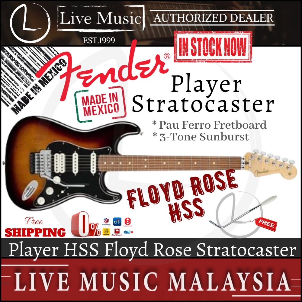 Fender Player HSS Floyd Rose Stratocaster Electric Guitar, Pau Ferro  Fretboard - 3-Tone Sunburst | Shopee Malaysia