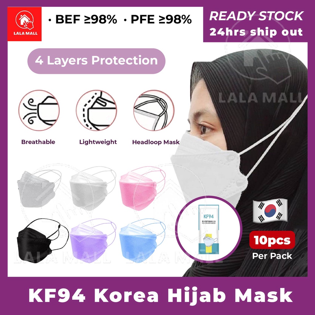 《Ready Stock》KF94 Hijab KF94 Headloop Korea 4 Layer Disposable Face