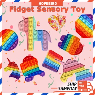 【MY Ready Stock】Rainbow Pop it fidget toys unicorn Push Pop Bubble Sensory Fidget Toy Stress Relief Silicone Pressure Relieving Toys TikTok New Hobby Toys games best birthday gift for kids children adults