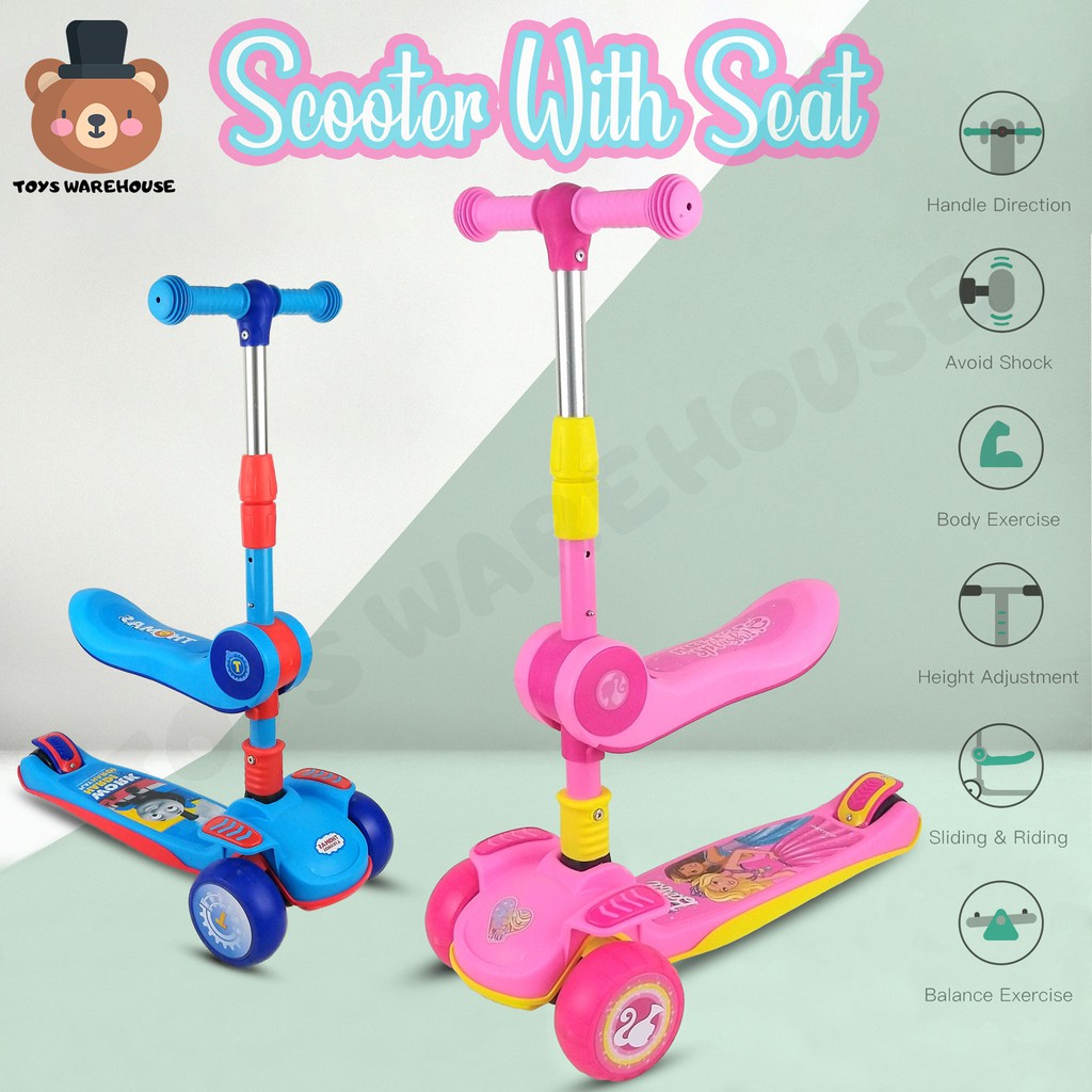 🚗TWH🚗 Adjustable Scooter Cartoon Theme For Kids With LED Light Wheels |  Shopee Malaysia