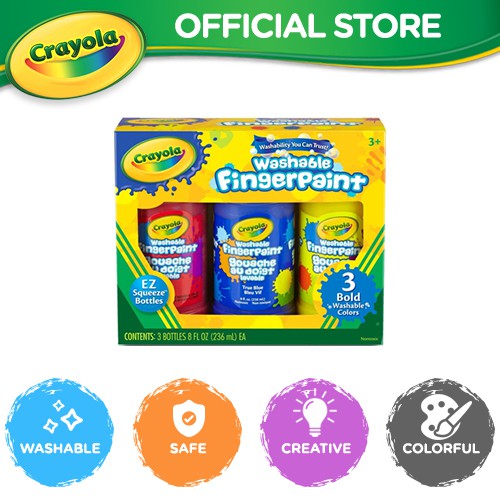 Crayola Washable Bold Fingerpaint Primary Colors 3 CT Easy Clean Up