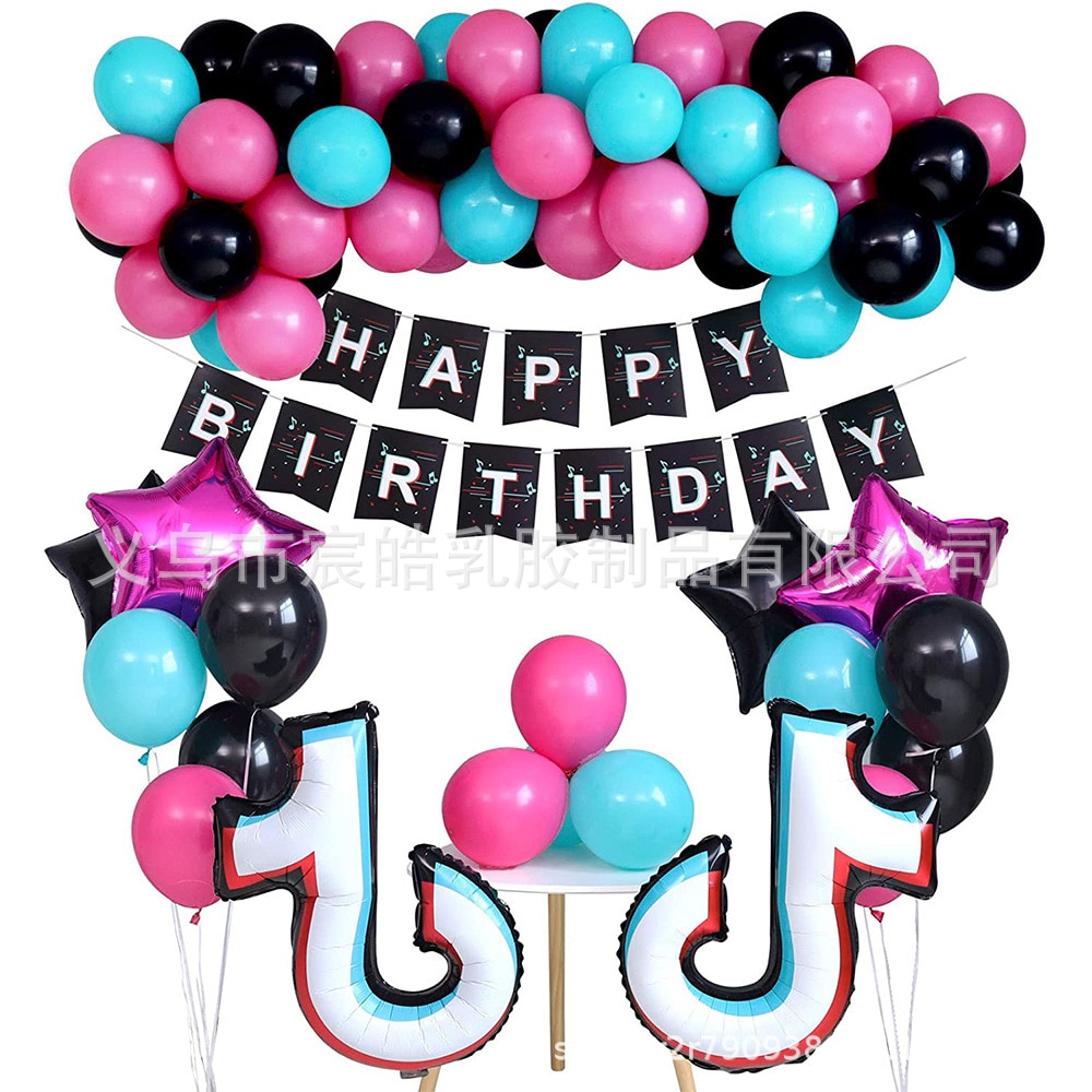 59pcs/set Large Theme Music Note Latex Balloon Happy Birthday Banner Party  Decoration Fans Party Supplies | Shopee Malaysia