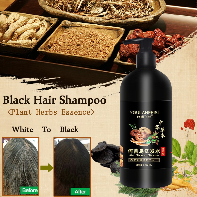 自然黑发洗发水) -White Hair turn to Black Hair Shampoo Permanent black colour  cover grey hair White hair Plant Shampoo | Shopee Malaysia
