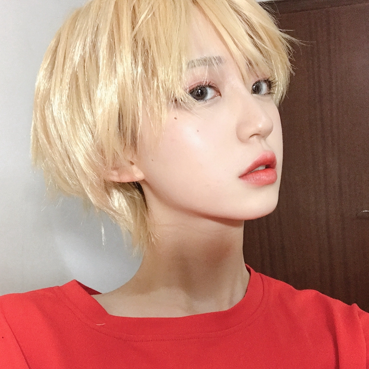 Second yuan animation cosplay fake hair men's fake fake is too golden wig  female fake boy oblique Liu Hai short hair | Shopee Malaysia