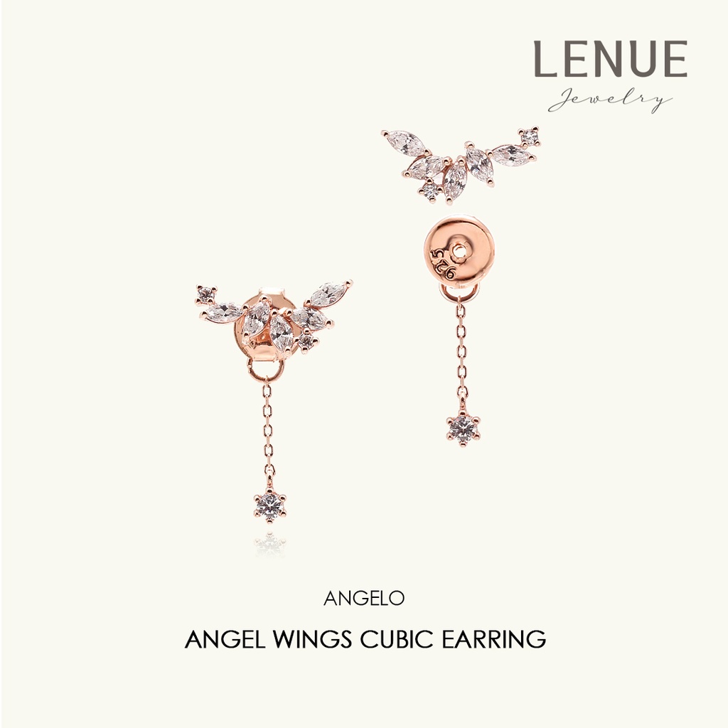 [LENUE Jewelry] Angelo Angel Wings Cubic Earrings - 14K Gold Plated 925 Sterling Silver - Netflix's K-drama Love (ft. Marriage and Divorce) as Boo Hye-ryung Woo Young Woo Earrings