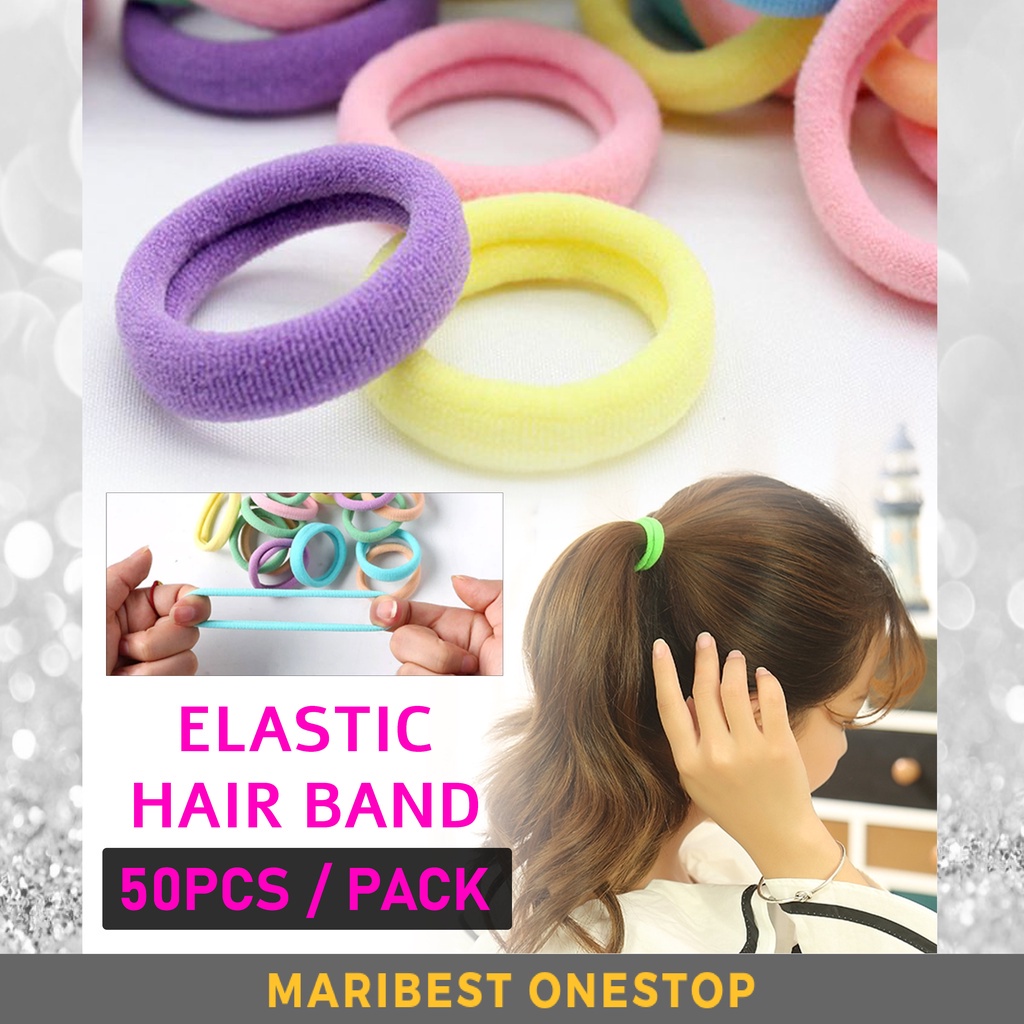 50PCS / PACK HAIR BAND RANDOM COLOUR Simple Colorful Elastic Hair Band Hair Ties Getah Rambut Hairties girl hairband