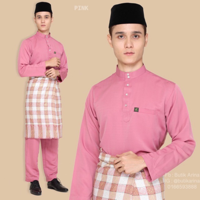  Baju  Melayu  Moden Slim Fit Dusty Pink Merah  Jambu Dewasa 