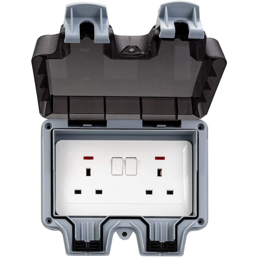 Outdoor Electric Socket 13A UK Waterproof Plug Socket with Switch LED