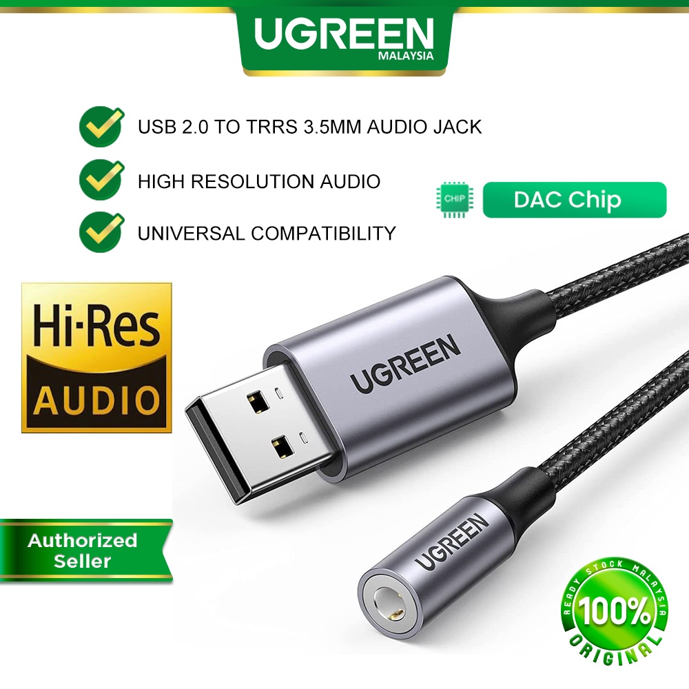 UGREEN USB to 3.5mm Audio Jack USB A 2.0 Sound Card Adapter Mic Audio