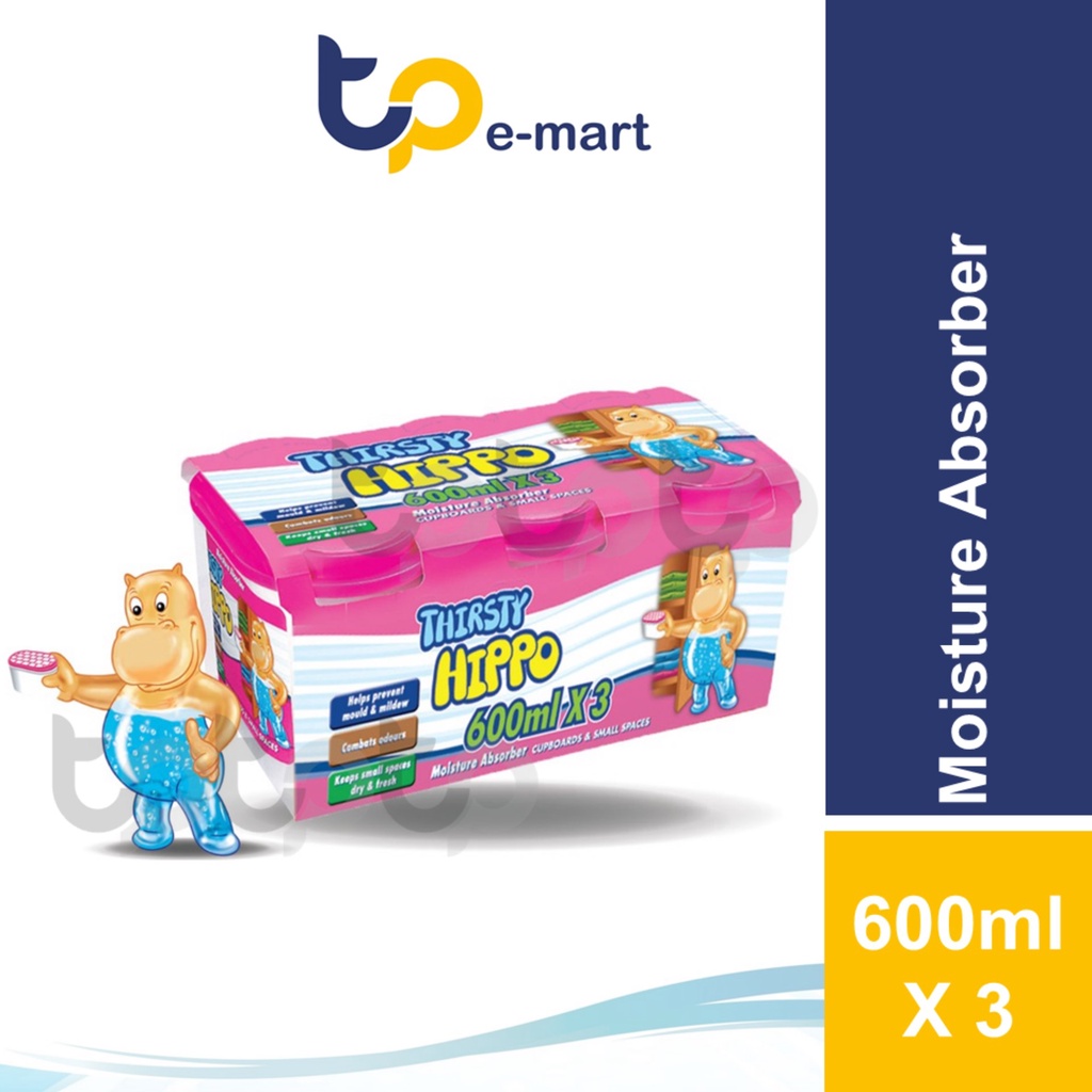 Thirsty Hippo Dehumidifier Moisture Absorber (600ml x 3) Value Pack