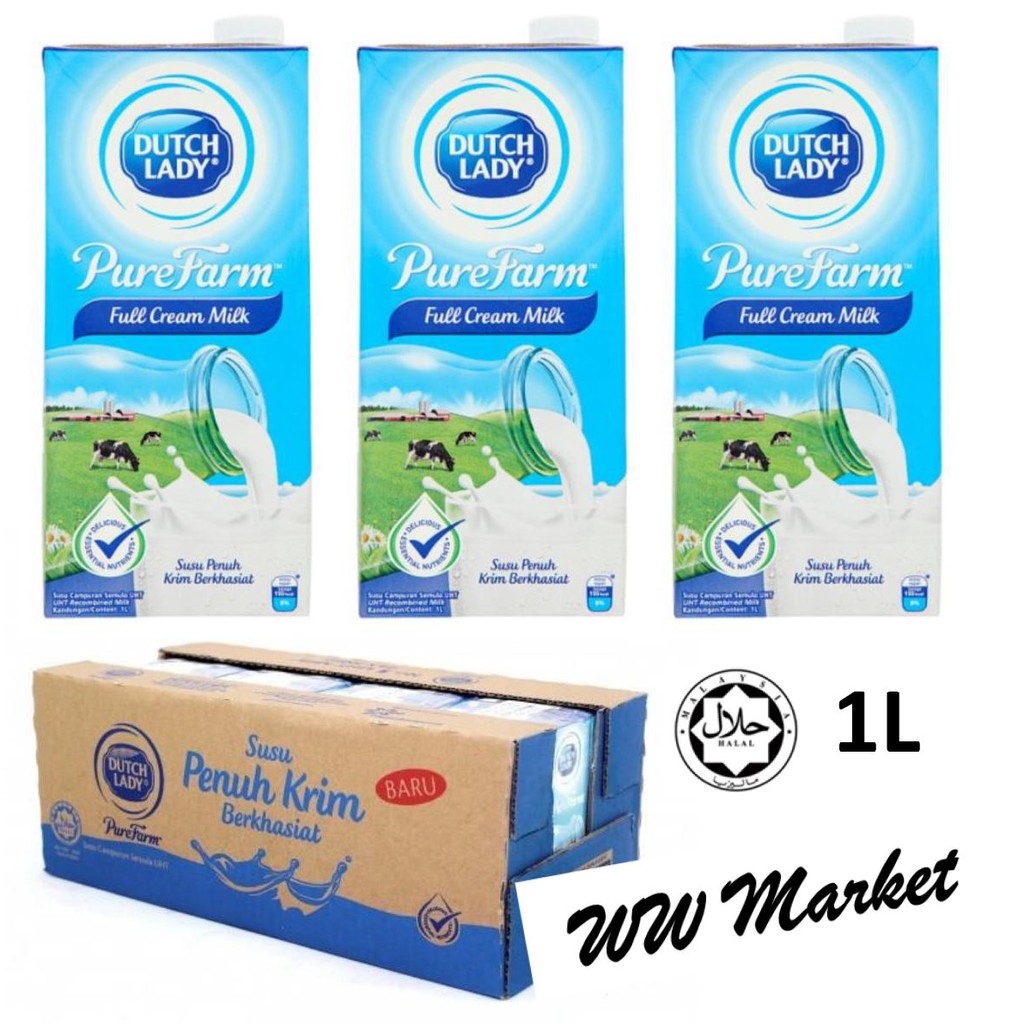 Dutch Lady Pure Farm 1L Full Cream Milk / Chocolate (by Carton