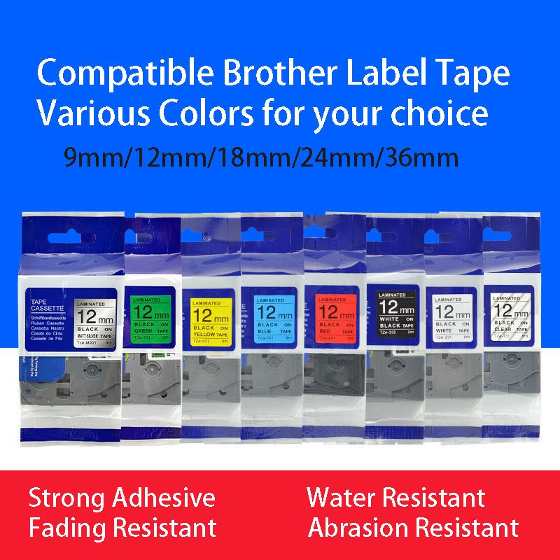 【9mm/12mm】Compatible Laminated Brother Tape P-Touch TZ TZe Tape 9mm