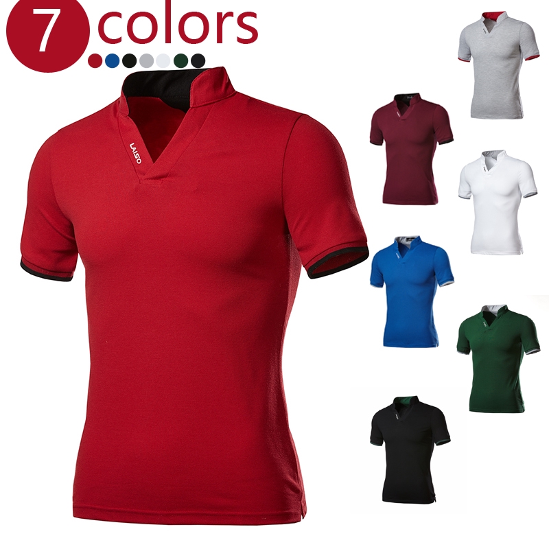 Men's Stand Collar Short Sleeve Polo Shirt, Slim and Embroidered Letter ...