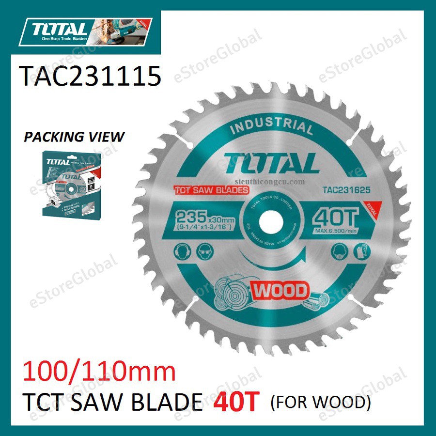 Total 40t Tct Wood Saw Blade 100 110mm Mata Potong Kayu