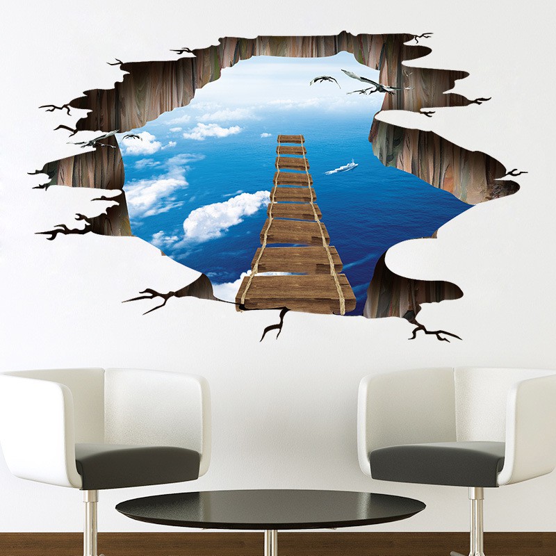 3d Blue Sky Bridge Ladder Mural Pvc Home Art Decal Ceiling Decor