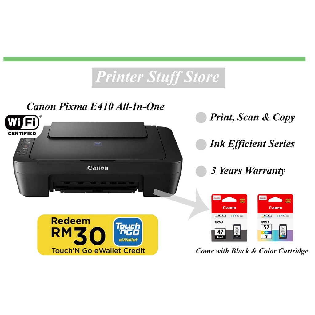 Canon E410 AllInOne (Print Scan Copy) Printer Free Touch n Go Ewallet RM30 Shopee Malaysia