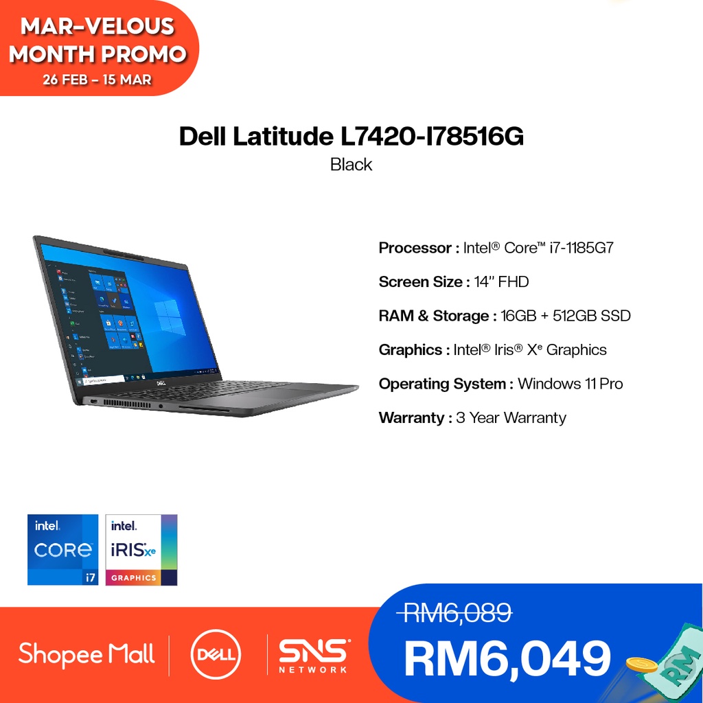 Dell Latitude L7420-i78516G-512-W11 Notebook(i7-1185G7,16GB,512GB,Iris ...