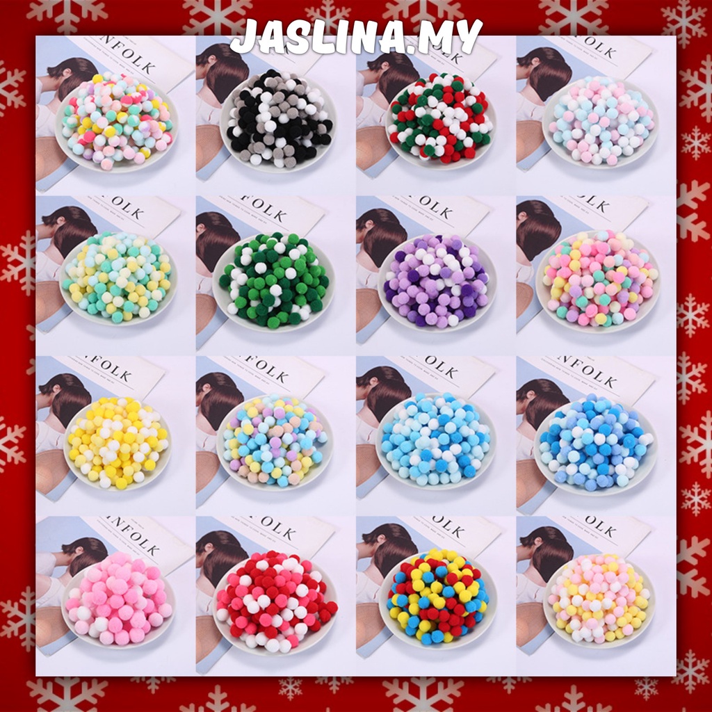 Jaslina.my Mix Color Pom Pom 15mm & 20mm Christmas Theme Decoration Children Gift DIY Craft Work Childcare Hands-on