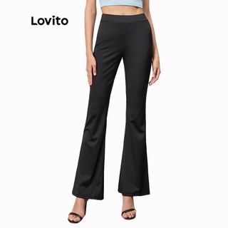 Image of Lovito Casual Plain Basic Pants L07004 (Black/Blue/Khaki)