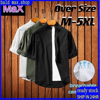 【MaX】ready stock Men clothing plain casual shirt Men blouse Kemeja Lelaki Men shirt half sleeve short sleeve Slim fit Cotton and linen shirt