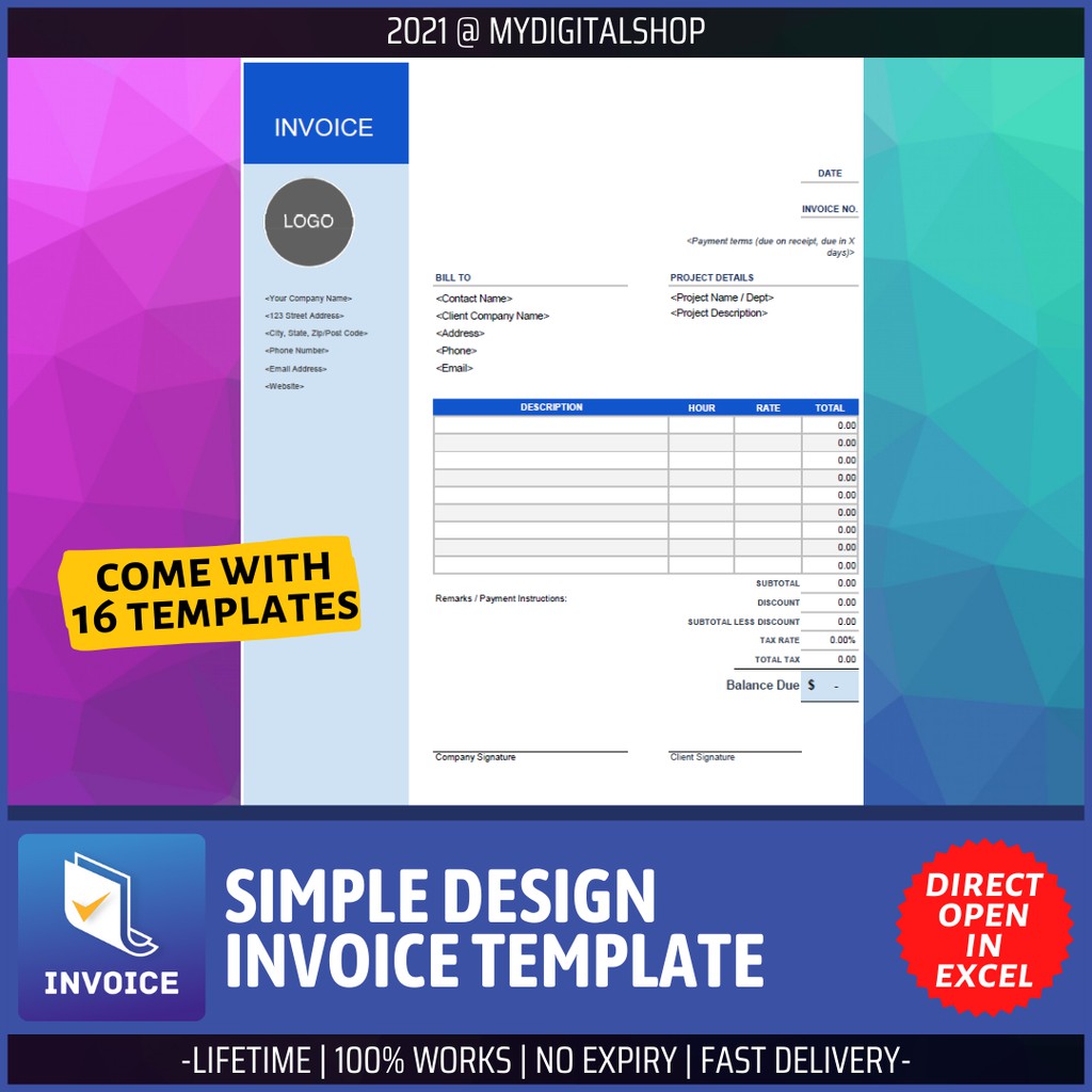 Buy Simple Design Invoice Template 2021 Works On Excel 16 Templates Bundle Seetracker Malaysia