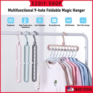 Tiktok Multi-function Clothes Hanger Folding Magic Wardrobe Drying Clothe Home Storage Cloth Holder 9 hole Rotating