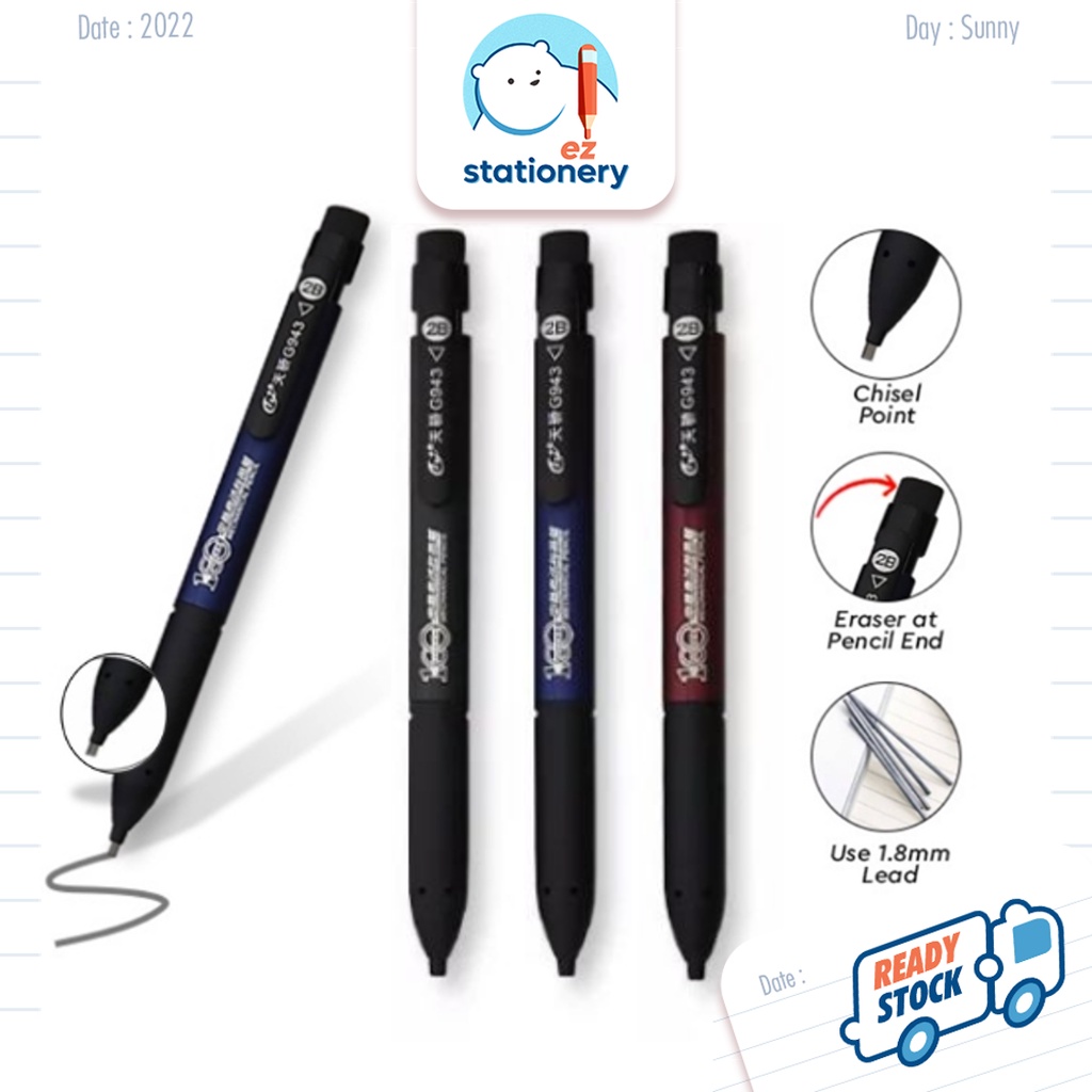Ready Stock 2B Mechanical Pencil 1.8mm Khat Pensel Jawi Calligraphy Pen G943 Chisel Tip Pencel Pensil Student 笔芯笔