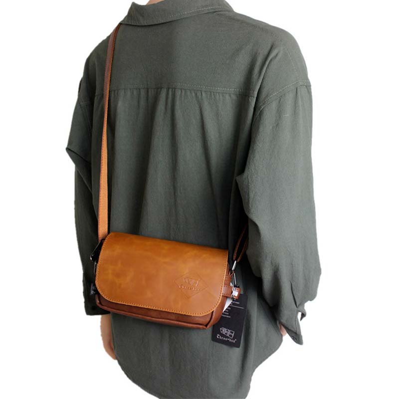 Threebox Leather Sling Bag Man Shoulder Bag Stylish Crossbody Small