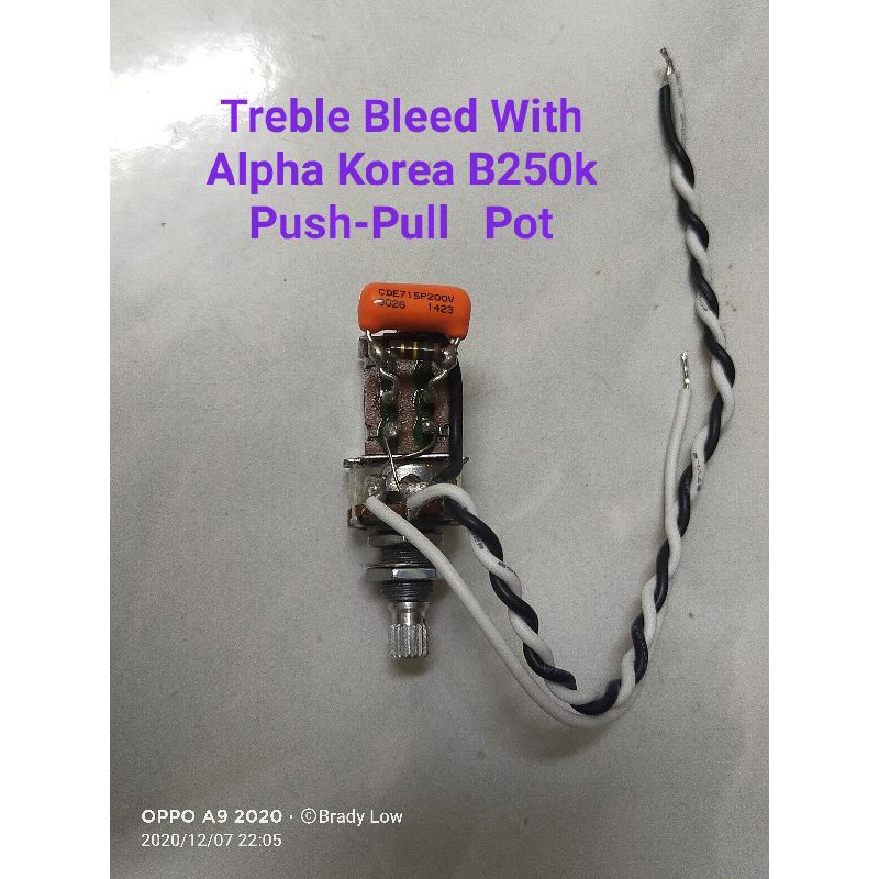 *Prewired* Treble Bleed Kit With Alpha Korea B250k Push Pull Pot