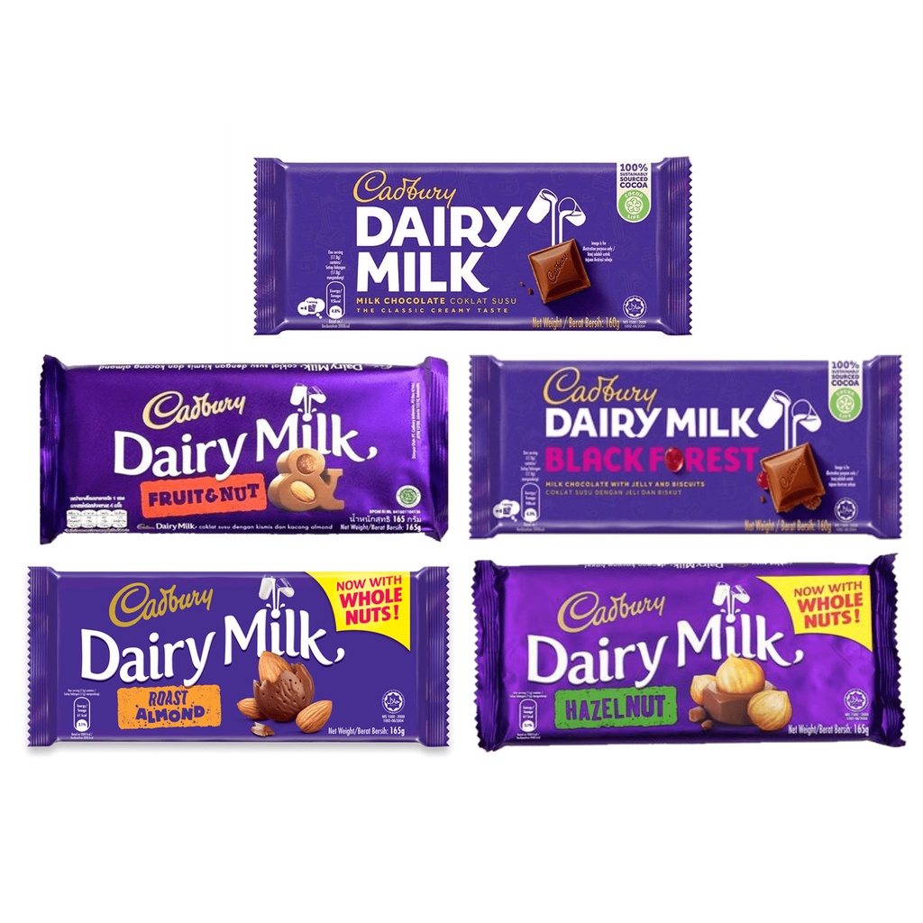Jacy 160g Cadbury Chocolate Dairy Milk / Hazelnut / Almond / Black