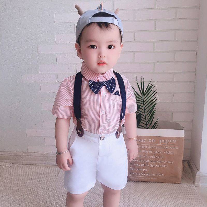 Drawstring Short Pants 2Pcs Outfits Gentleman Suit for 1-5 Years Kids Gyratedream Baby Boys Summer Clothes Set Stitching T-Shirt Short Sleeve Tops 