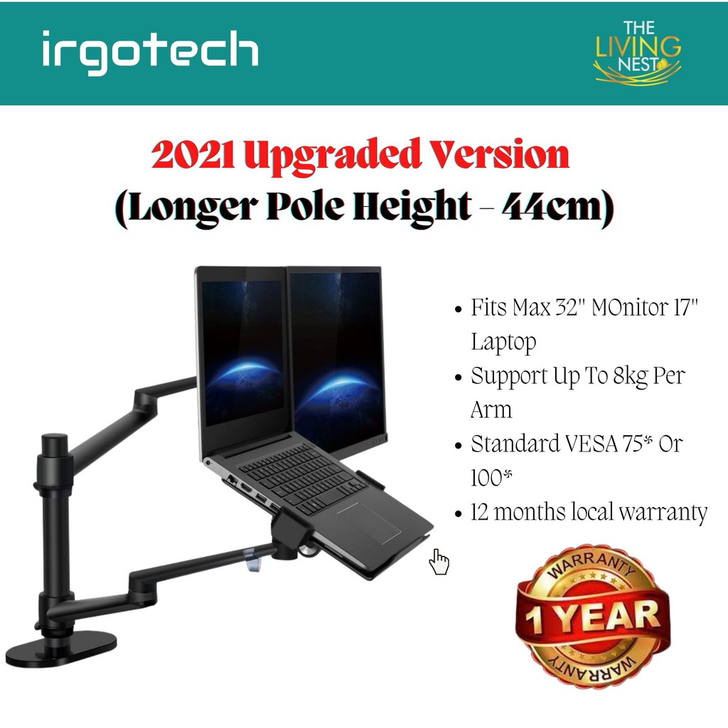 Irgotech Dual Monitor Arm Desk Mount, Laptop Desk Clamp Standard