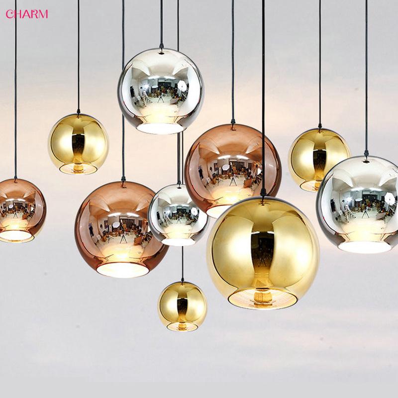 Chr Ins Led Pendant Light E27 Glass Mirror Ball Ceiling Light