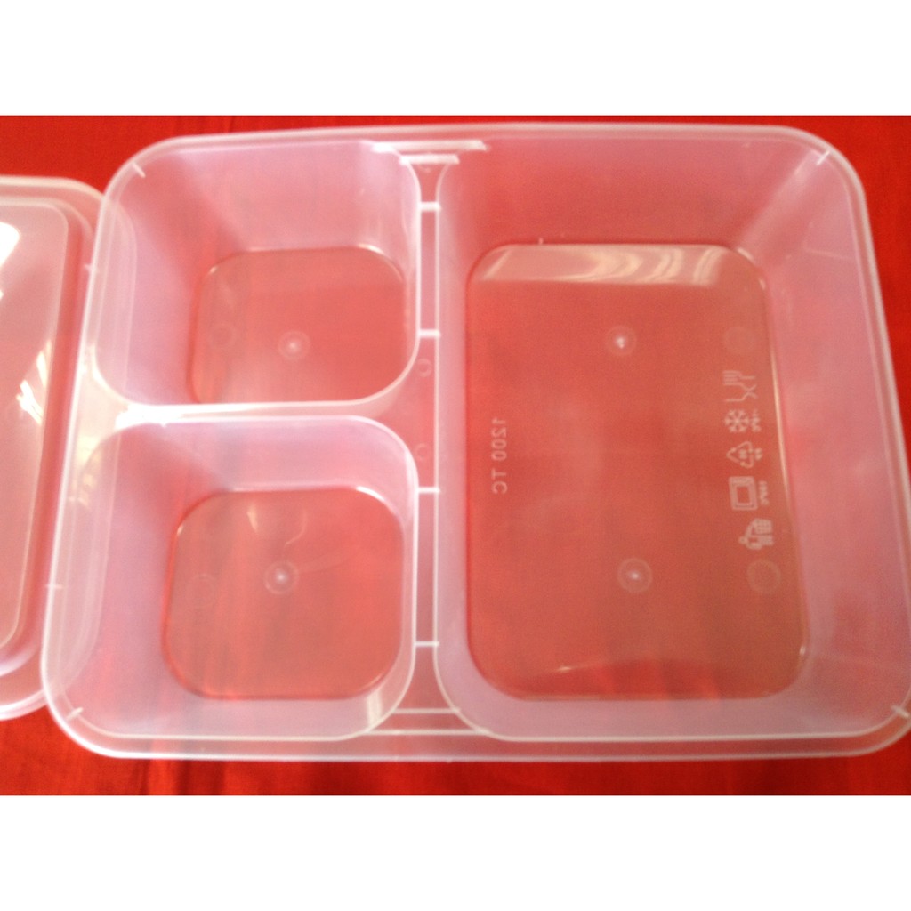 Kontena plastik  3 partition untuk makanan  packing Shopee 