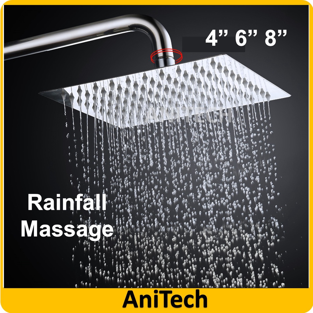 Stainless Steel Rainfall Shower Head 360 Degree Showerhead Square