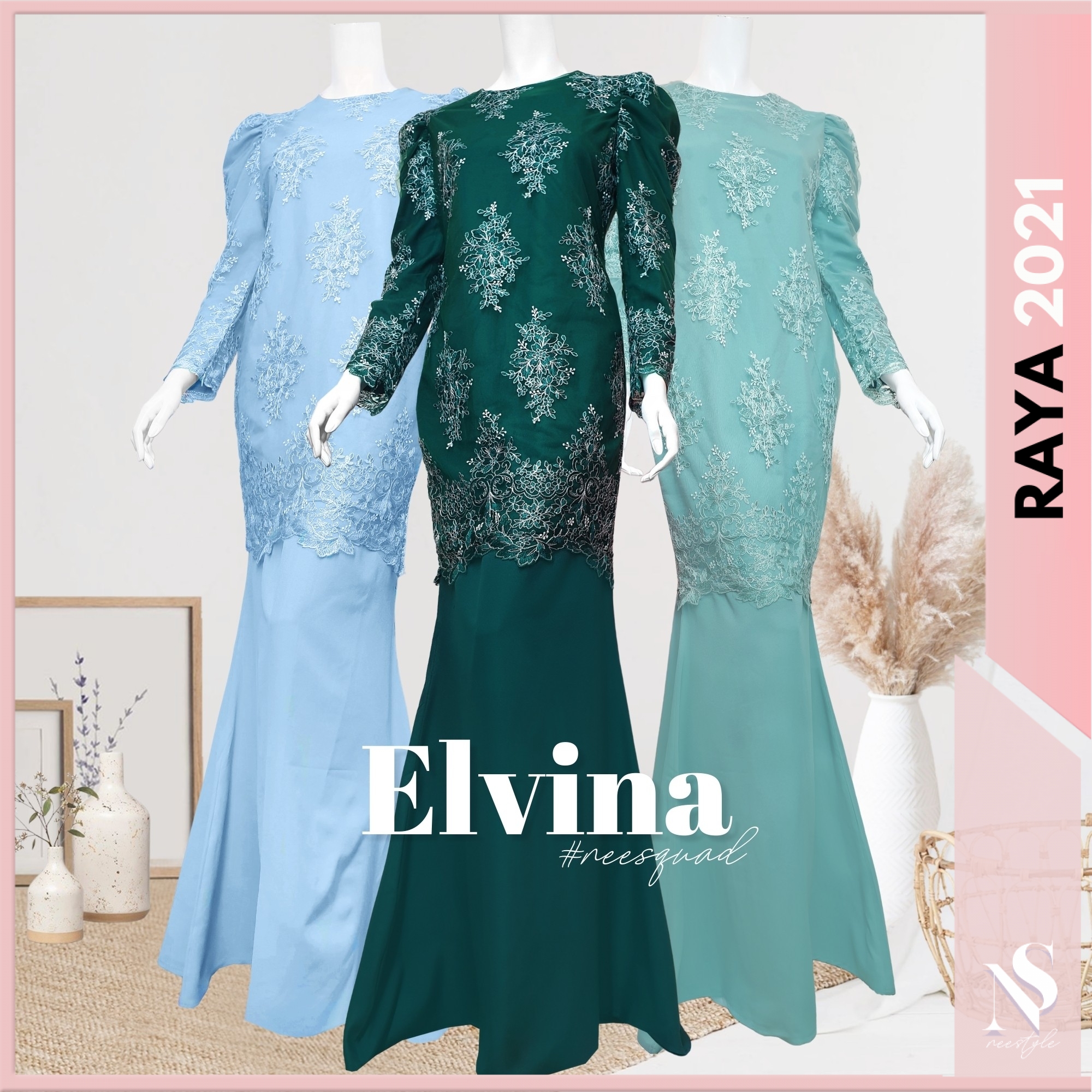 [BAJU RAYA 2021] ELVINA • Baju Kurung Moden Puff Lace Baju Nikah Tunang