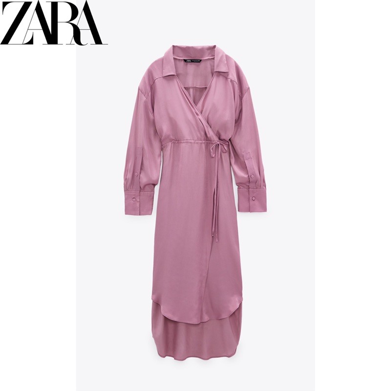 ZARA satin effect wrap dress | Shopee Malaysia