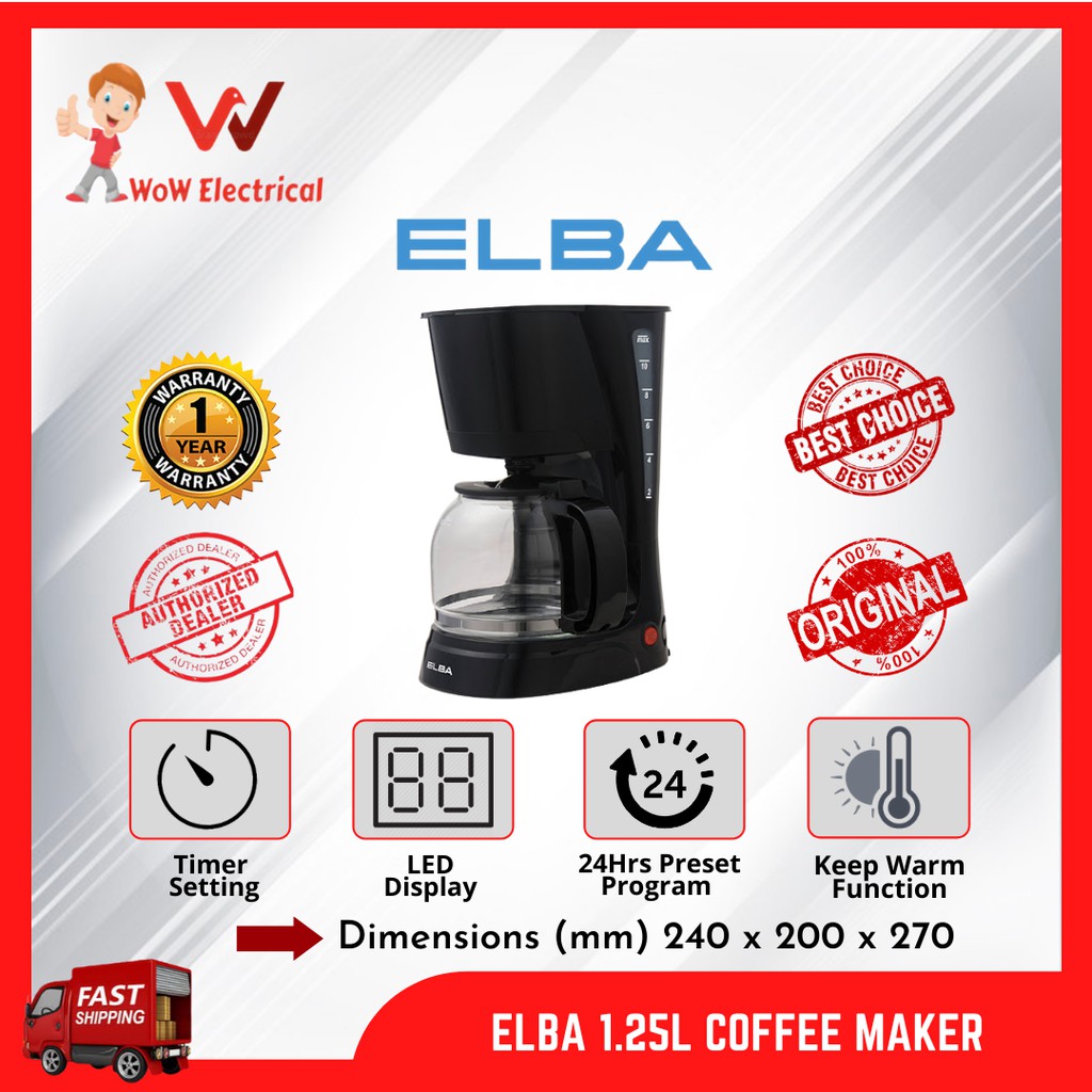 8 8 Sale Wow Elba 1 25l Coffee Maker Ecm D1280 Bk Free Shipping Shopee Malaysia